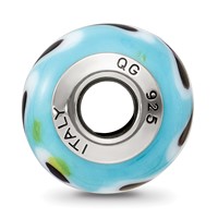 Sterling Silver Reflections Lt. Blue White Black Italian Murano Bead view 2