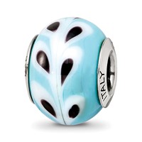 Sterling Silver Reflections Lt. Blue White Black Italian Murano Bead view 1