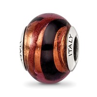 Sterling Silver Reflections Copper Black Italian Murano Bead view 1