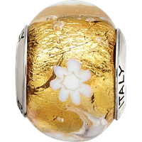 Sterling Silver Reflections Gold White Flower Italian Murano Bead view 3