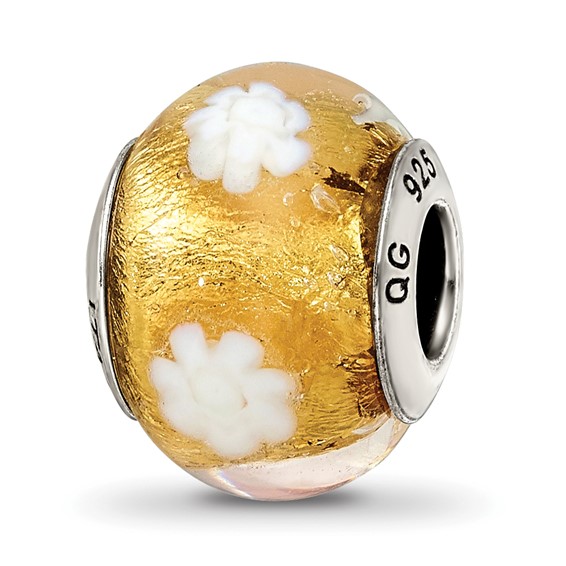 Sterling Silver Reflections Gold/White Flower Italian Murano Bead