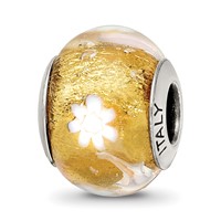 Sterling Silver Reflections Gold White Flower Italian Murano Bead view 2