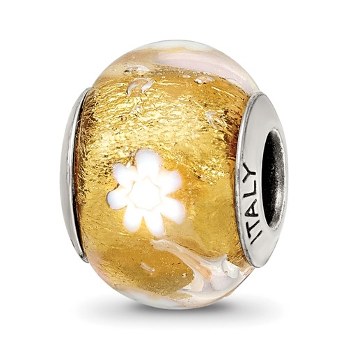 Sterling Silver Reflections Gold White Flower Italian Murano Bead