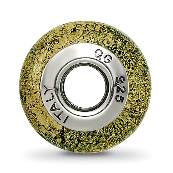 Sterling Silver Reflections Green/Gold Italian Murano Bead