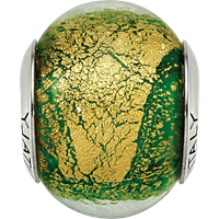 Sterling Silver Reflections Green Gold Italian Murano Bead view 4