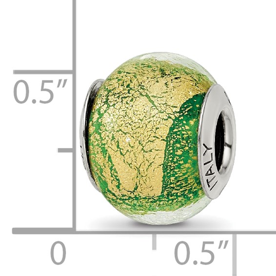 Sterling Silver Reflections Green/Gold Italian Murano Bead