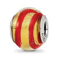 Sterling Silver Reflections Gold Red Italian Murano Bead view 1