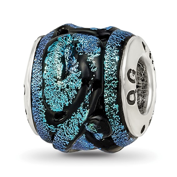 Sterling Silver Reflections Blue Dichroic Glass Bead