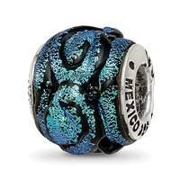 Sterling Silver Reflections Blue Dichroic Glass Bead view 1