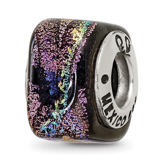 Sterling Silver Reflections Purple Square Dichroic Glass Bead