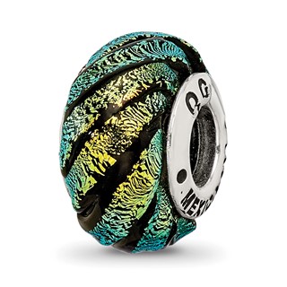 Sterling Silver Reflections Green Swirl Dichroic Glass Bead