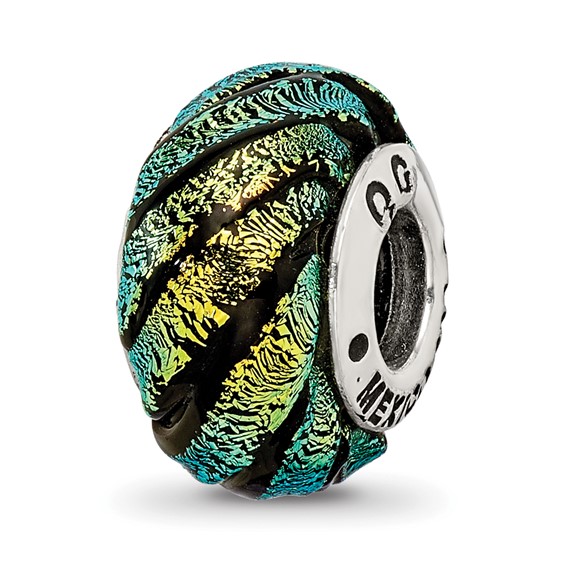 Sterling Silver Reflections Green Swirl Dichroic Glass Bead