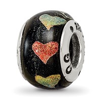 Sterling Silver Reflections Orange Green Hearts Dichroic Glass Bead view 1