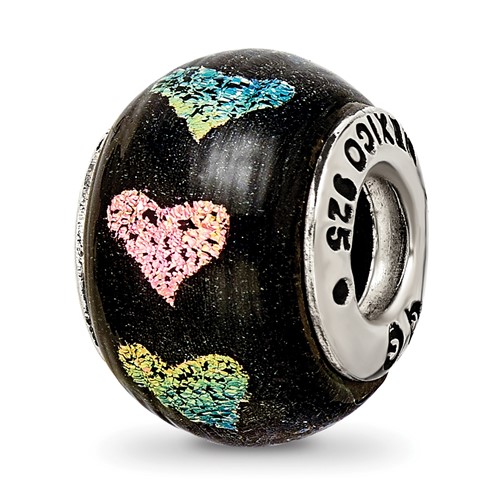 Sterling Silver Reflections Pink Purple Hearts Dichroic Glass Bead
