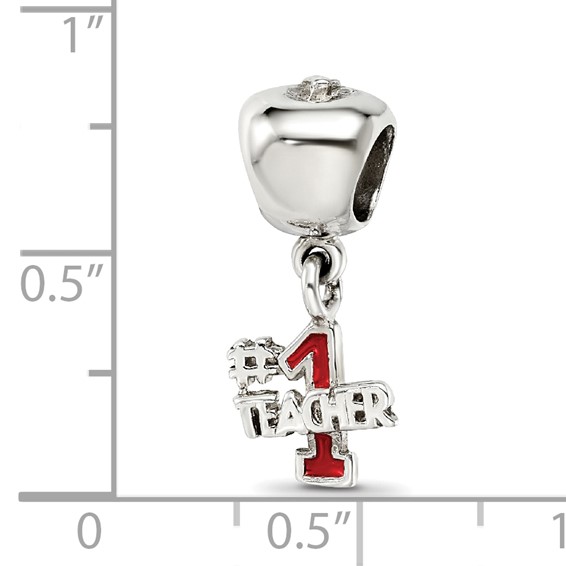 Sterling Silver Reflections Apple w/Enameled #1 Teacher Dangle Bead