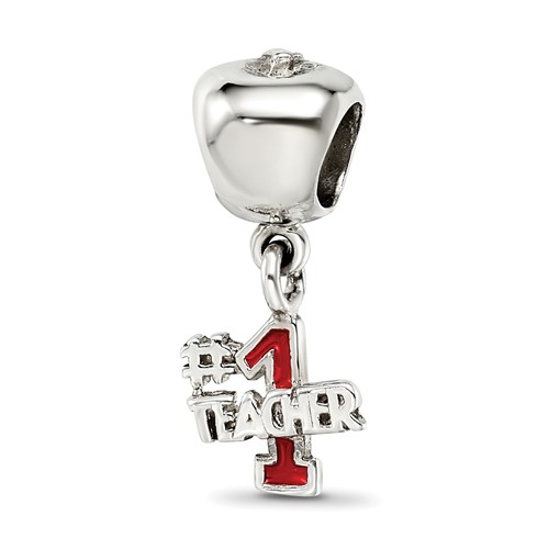 Sterling Silver Reflections Apple with Enameled #1 Teacher Dangle Bead
