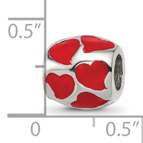 Sterling Silver Reflections Red Enameled Hearts Bead