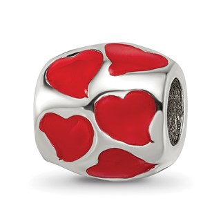 Sterling Silver Reflections Red Enameled Hearts Bead