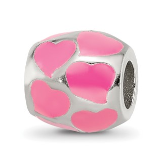 Sterling Silver Reflections Pink Enameled Hearts Bead