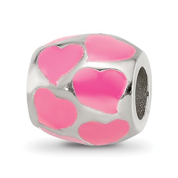Sterling Silver Reflections Pink Enameled Hearts Bead