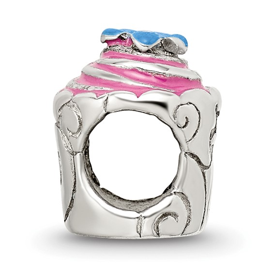 Sterling Silver Reflections Pink Enameled Cupcake Bead