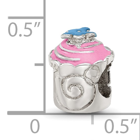 Sterling Silver Reflections Pink Enameled Cupcake Bead