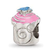 Sterling Silver Reflections Pink Enameled Cupcake Bead view 1