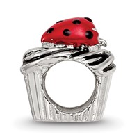 Sterling Silver Reflections Enameled Strawberry Cupcake Bead view 2