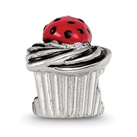 Sterling Silver Reflections Enameled Strawberry Cupcake Bead view 3