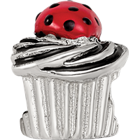 Sterling Silver Reflections Enameled Strawberry Cupcake Bead view 4