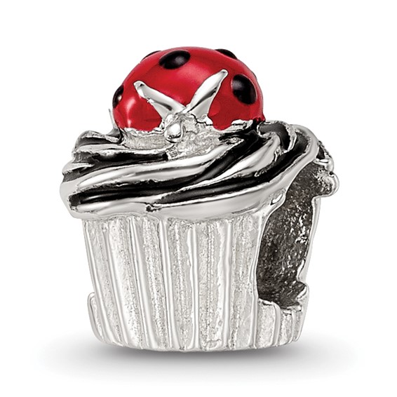 Sterling Silver Reflections Enameled Strawberry Cupcake Bead