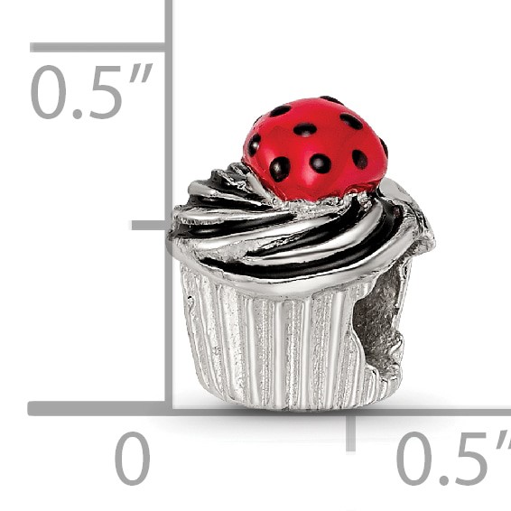 Sterling Silver Reflections Enameled Strawberry Cupcake Bead
