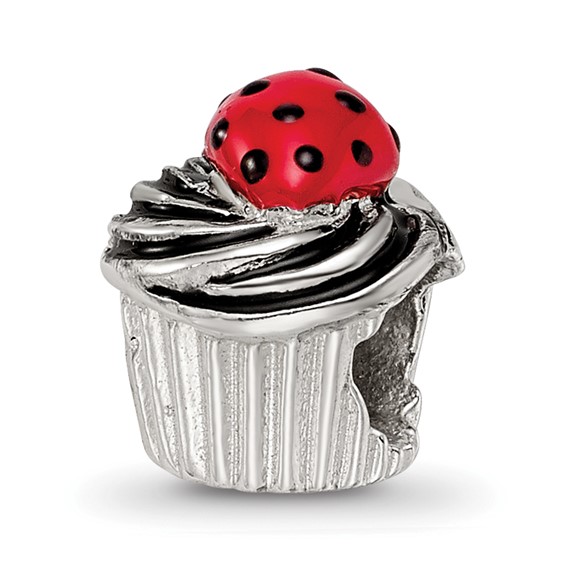 Sterling Silver Reflections Enameled Strawberry Cupcake Bead