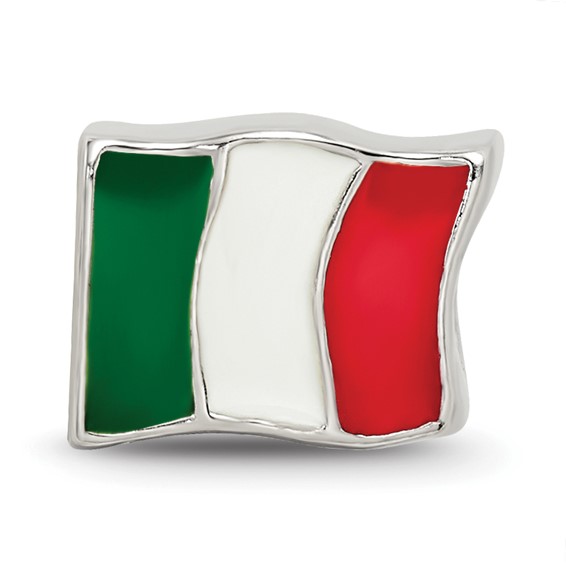 Sterling Silver Reflections Enameled Italy Flag Bead