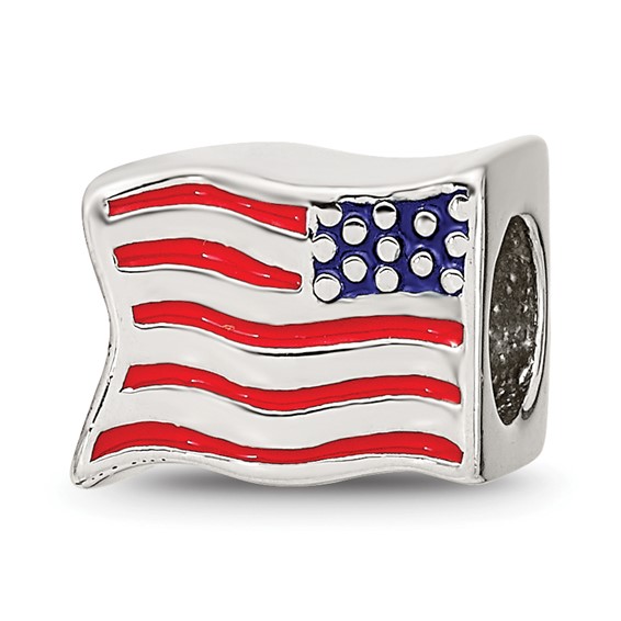 Sterling Silver Reflections Enameled USA Flag Bead