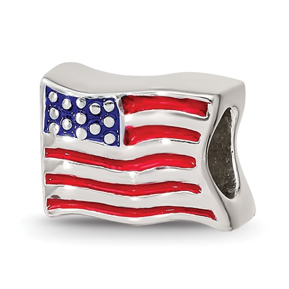 Sterling Silver Reflections Enameled USA Flag Bead