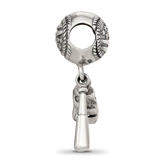 Sterling Silver Reflections Baseball Glove & Bat Dangle Bead