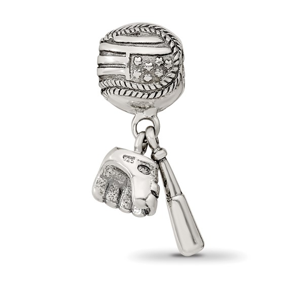 Sterling Silver Reflections Baseball Glove & Bat Dangle Bead