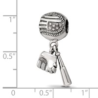 Sterling Silver Reflections Baseball Glove & Bat Dangle Bead view 3
