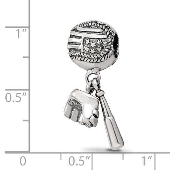 Sterling Silver Reflections Baseball Glove & Bat Dangle Bead