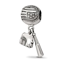 Sterling Silver Reflections Baseball Glove & Bat Dangle Bead view 1