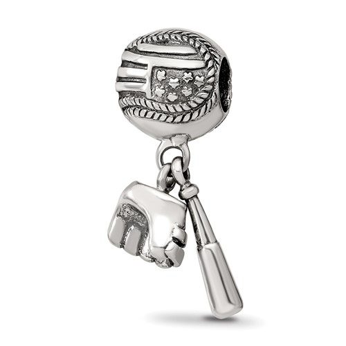 Sterling Silver Reflections Baseball Glove & Bat Dangle Bead