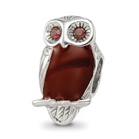 Sterling Silver Reflections Brown Enameled Wise Owl Bead view 1