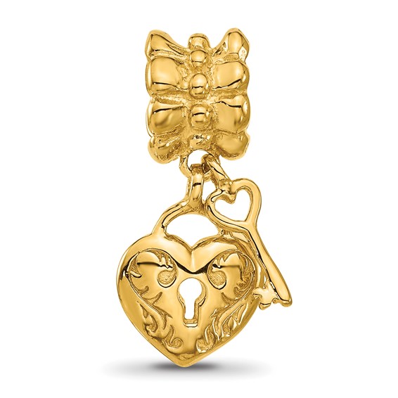 Sterling Silver Reflections Gold-plated Heart and Key Dangle Bead