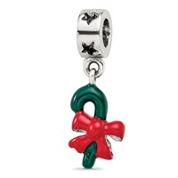 Sterling Silver Reflections Green Enameled Candycane Dangle Bead view 1