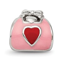 Sterling Silver Reflections Pink Red Enameled Purse Bead view 3