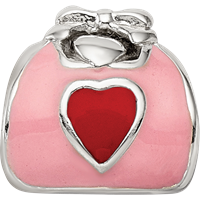 Sterling Silver Reflections Pink Red Enameled Purse Bead view 4