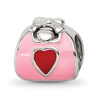 Sterling Silver Reflections Pink Red Enameled Purse Bead view 1