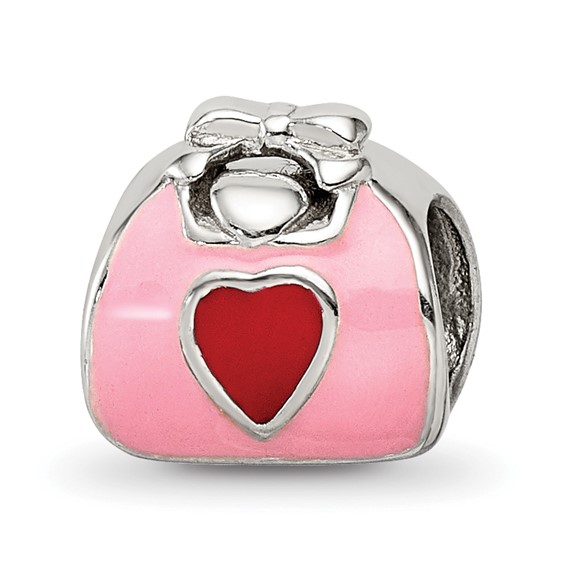 Sterling Silver Reflections Pink/Red Enameled Purse Bead