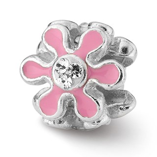 Sterling Silver Reflections Pink Flower with Crystal Bead